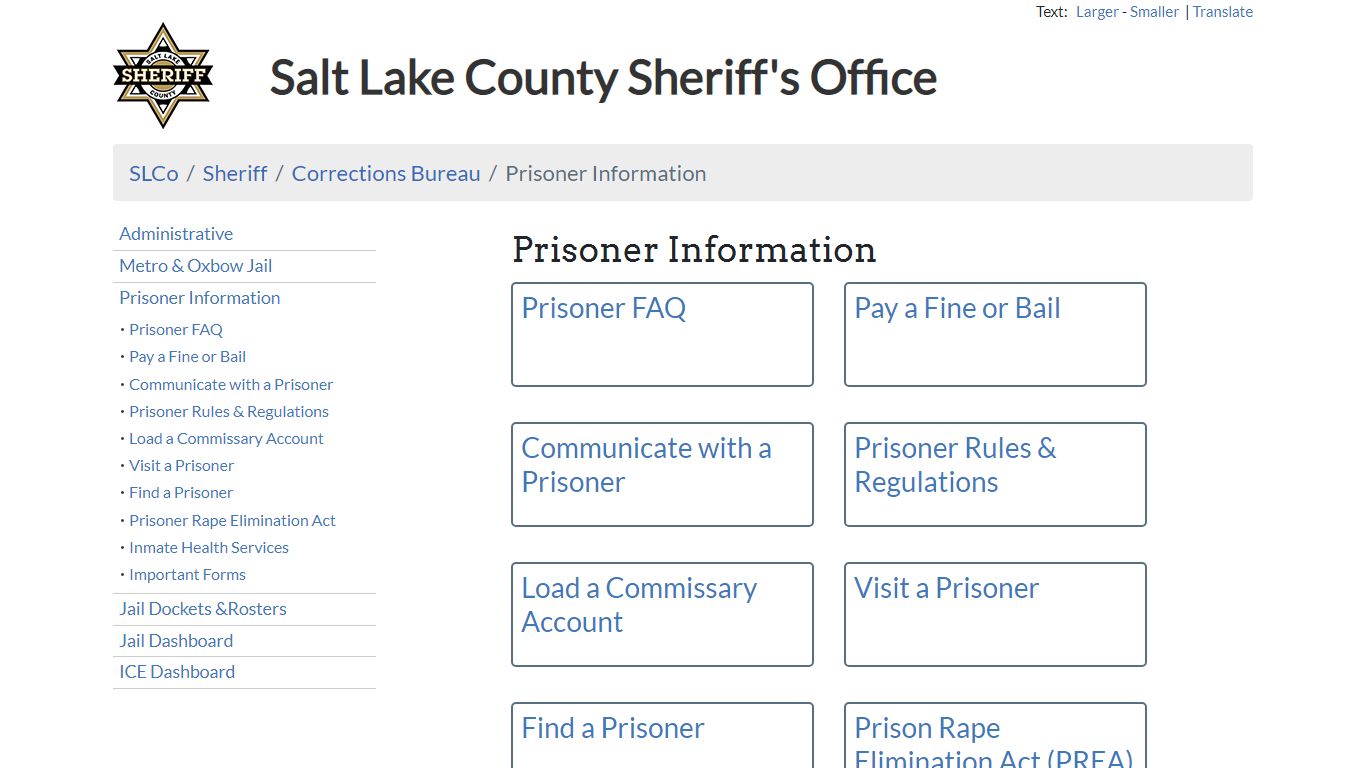 Prisoner Information - Sheriff | SLCo